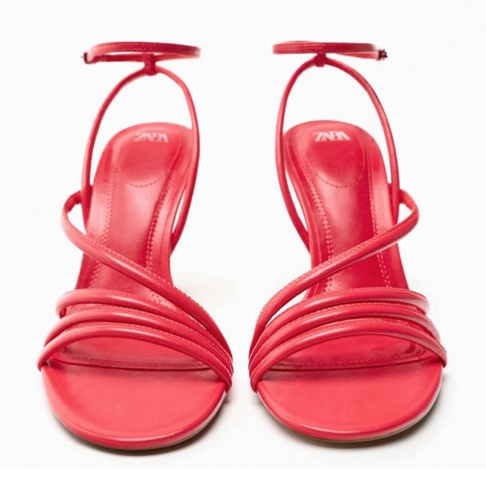Zara High Heeled Strap Sandals Red. Size 8.5 - Picture 5 of 8